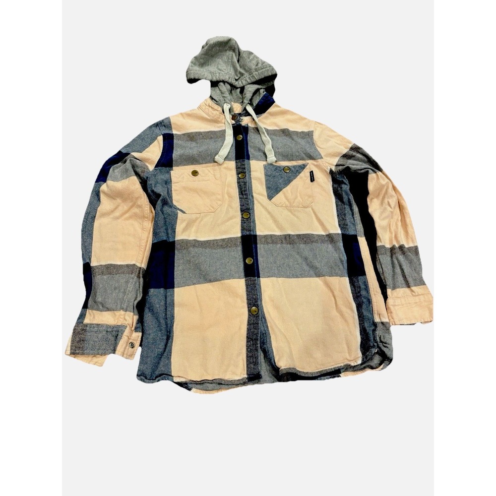 Dakine plaid hooded Snap Up Long Sleeve Peach And Blue‎ Shirt Girls Sz 8-10 Soft